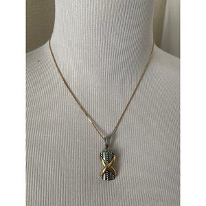 Vintage 2-Tone Criss Cross Pendant on Serpentine Gold Tone Chain Necklace